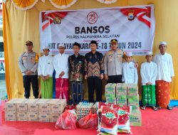 Sambut HUT Bhayangkara ke-78, Kapolres Halsel Gelar Baksos Penyerahan Bansos