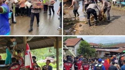 Polri untuk Masyarakat, Polisi Sigap Bantu Warga Terdampak Banjir di Halbar
