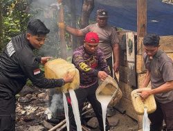 Polsek Pulau Bacan Musnahkan Ratusan Liter Bahan Baku Miras di Halsel