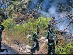 Personel Yonif 732/Banau Bersama Warga Padamkan Api di Sidangoli Halbar